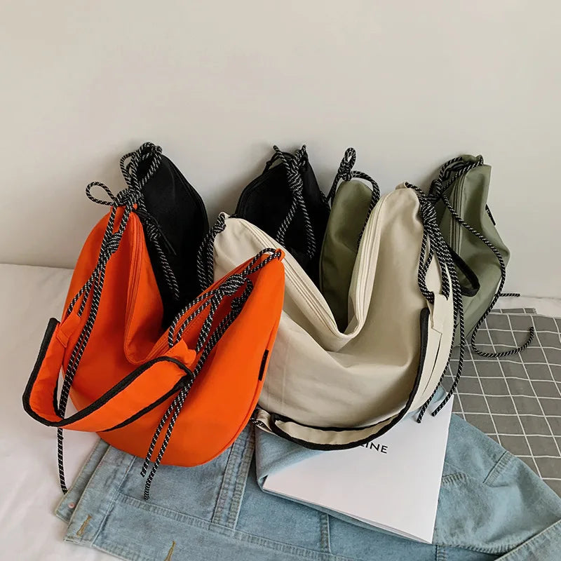 Japanese Style Nylon Women Messenger Bag Drawstring Shoulder Bag