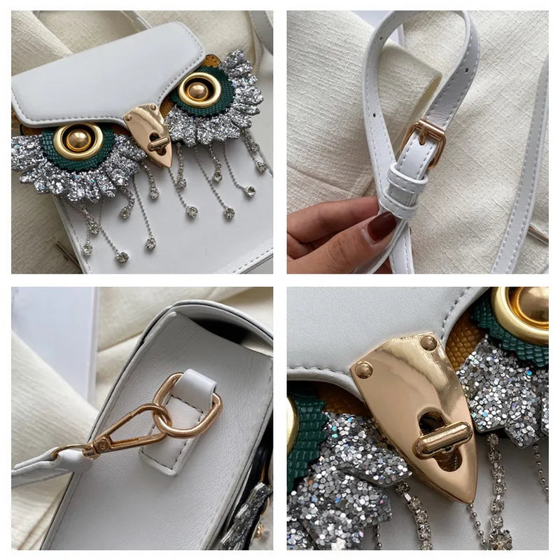 Owl Tassel Shoulder Bag Crossbody Small Square PU Leather Women Bag