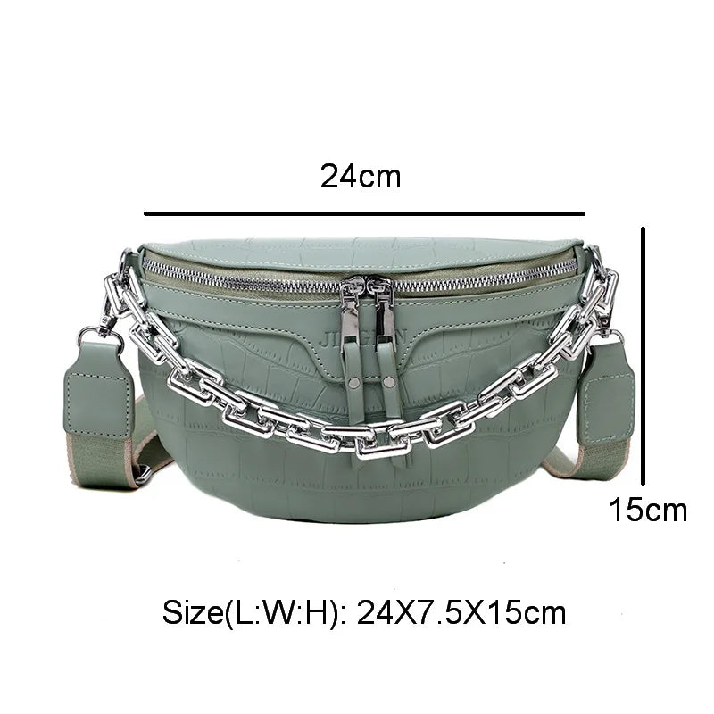 Crocodile Waist Bag Thick Chain Shoulder Bag Female Belt Bag Fanny Pack