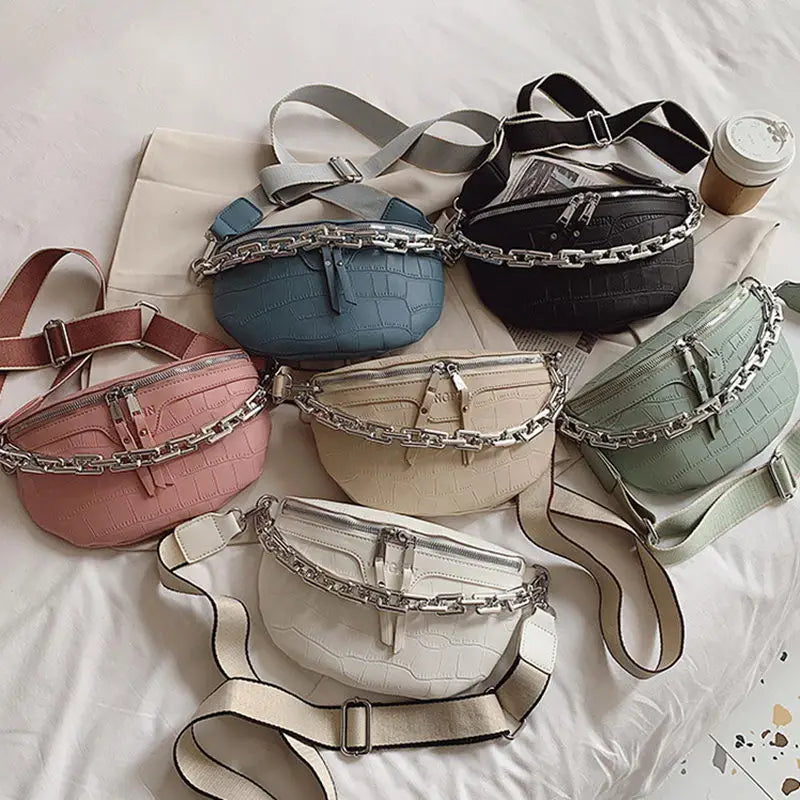Crocodile Waist Bag Thick Chain Shoulder Bag Female Belt Bag Fanny Pack