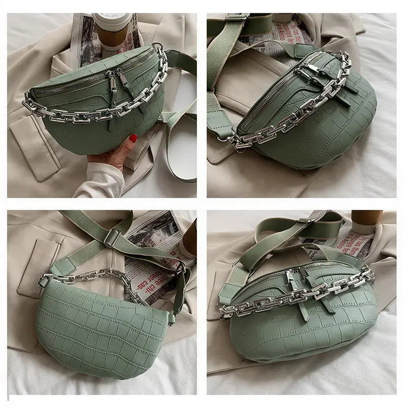 Crocodile Waist Bag Thick Chain Shoulder Bag Female Belt Bag Fanny Pack