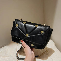 Rivet Small Square Bag Crossbody Chain PU Leather Diamond Lattice Women Bag