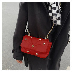Rivet Small Square Bag Crossbody Chain PU Leather Diamond Lattice Women Bag