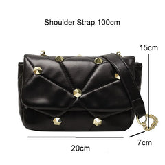 Rivet Small Square Bag Crossbody Chain PU Leather Diamond Lattice Women Bag
