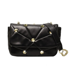 Rivet Small Square Bag Crossbody Chain PU Leather Diamond Lattice Women Bag