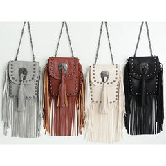 Women's Rivet Tassel Crossbody Bag Messenger Bag