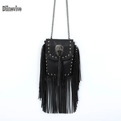 Women's Rivet Tassel Crossbody Bag Messenger Bag