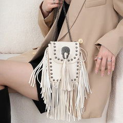 Women's Rivet Tassel Crossbody Bag Messenger Bag