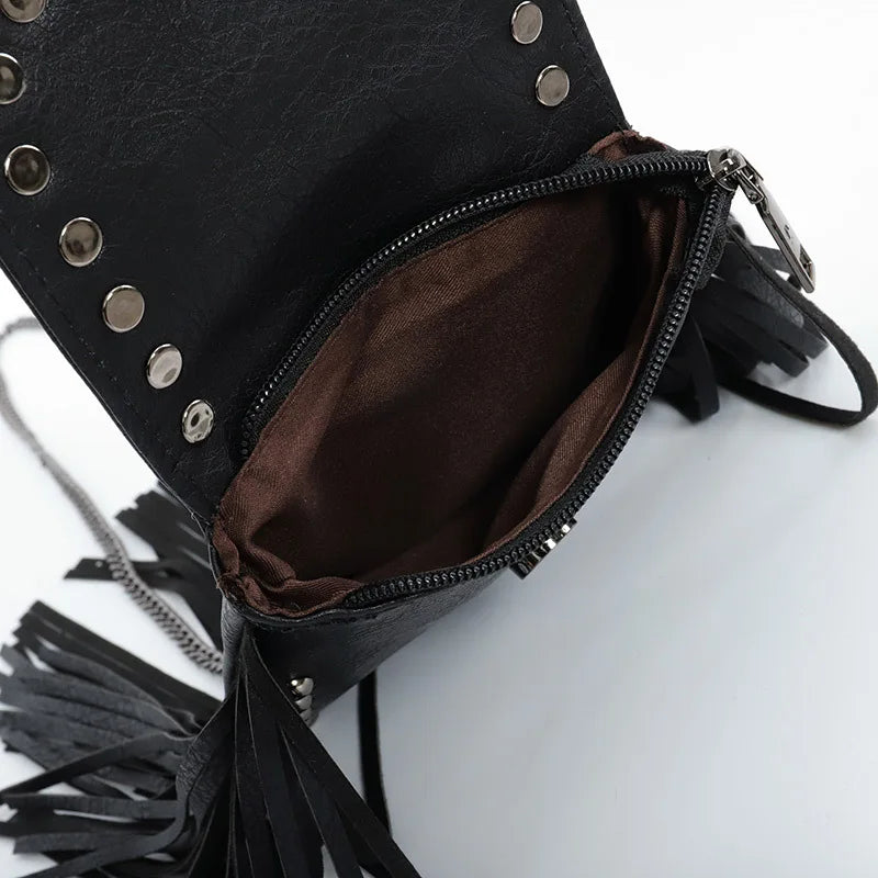 Women's Rivet Tassel Crossbody Bag Messenger Bag
