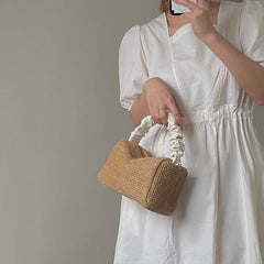 Summer Straw Crossbody Bag Pleated Handle Ladies Handbag