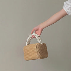 Summer Straw Crossbody Bag Pleated Handle Ladies Handbag