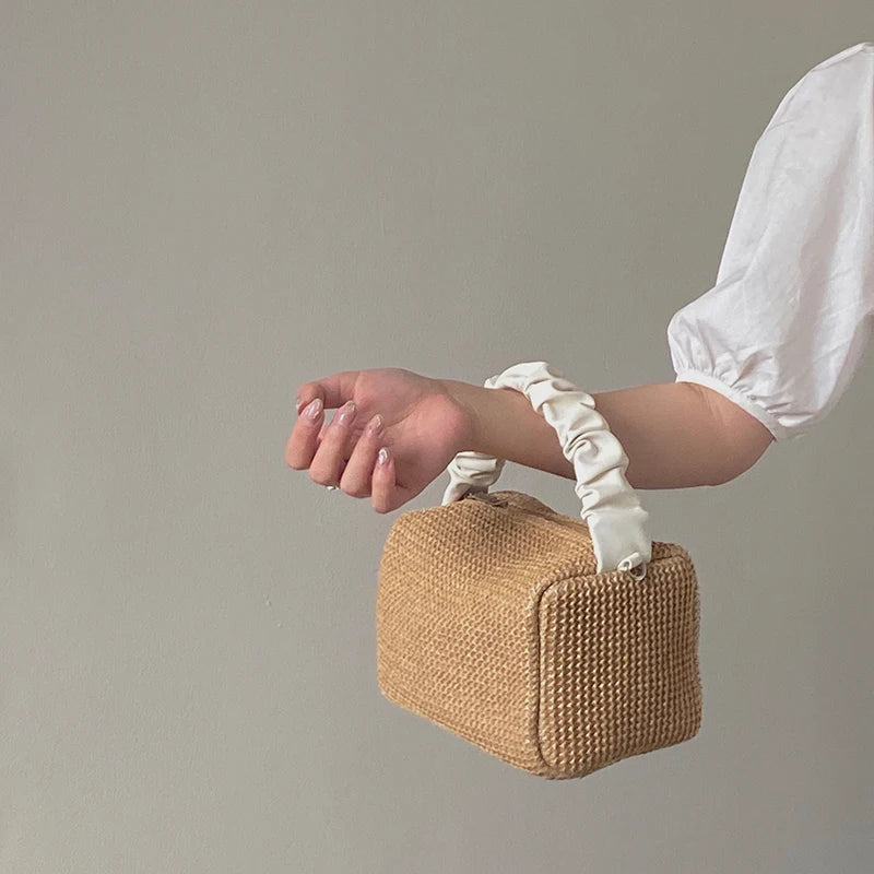 Summer Straw Crossbody Bag Pleated Handle Ladies Handbag