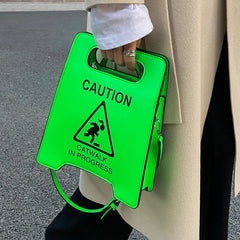 Caution Letter Sign Crossbody Bag Women Handbag Small Square Shoulder Tote