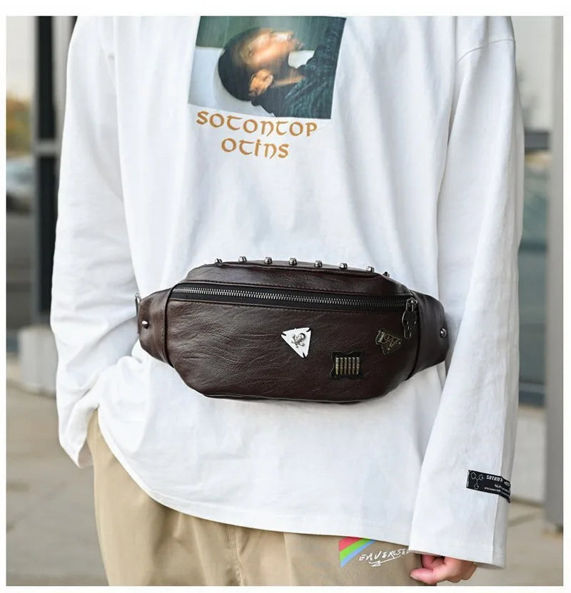 Vintage Women Waist Bags Unisex Fanny Pack Skull Rivet Waist Pack