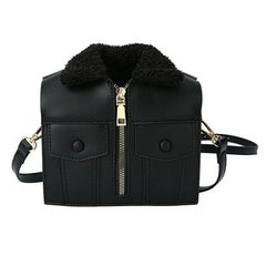 Winter Women Crossbody Bag Plush Collar Shoulder Bag Funny Suit Clothes Shape
