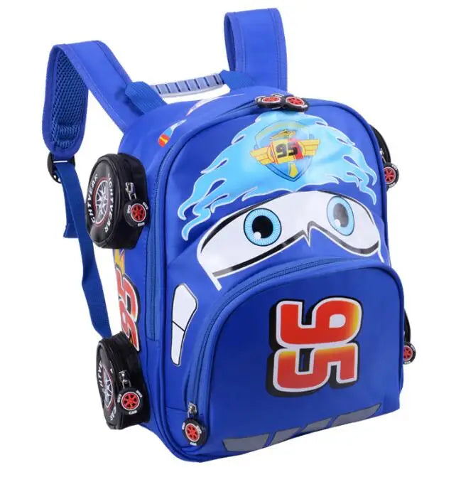 Kids Cartoon Car School Bag Boys Girls Backpack