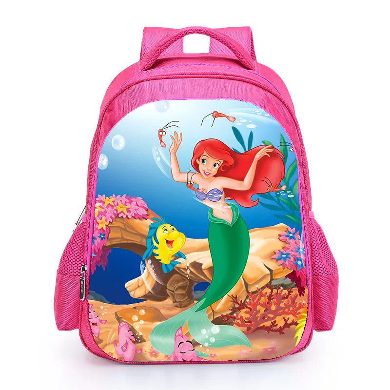 Girls Little Mermaid Cartoon Backpack Pink Princess Kids School Bag