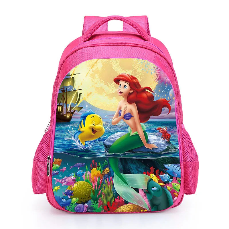 Girls Little Mermaid Cartoon Backpack Pink Princess Kids School Bag