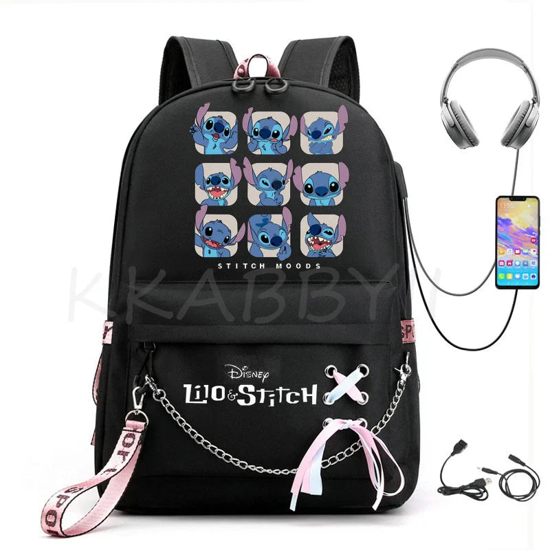 Stitch Backpack school bags for teenagers Girls Boys USB travel Bag
