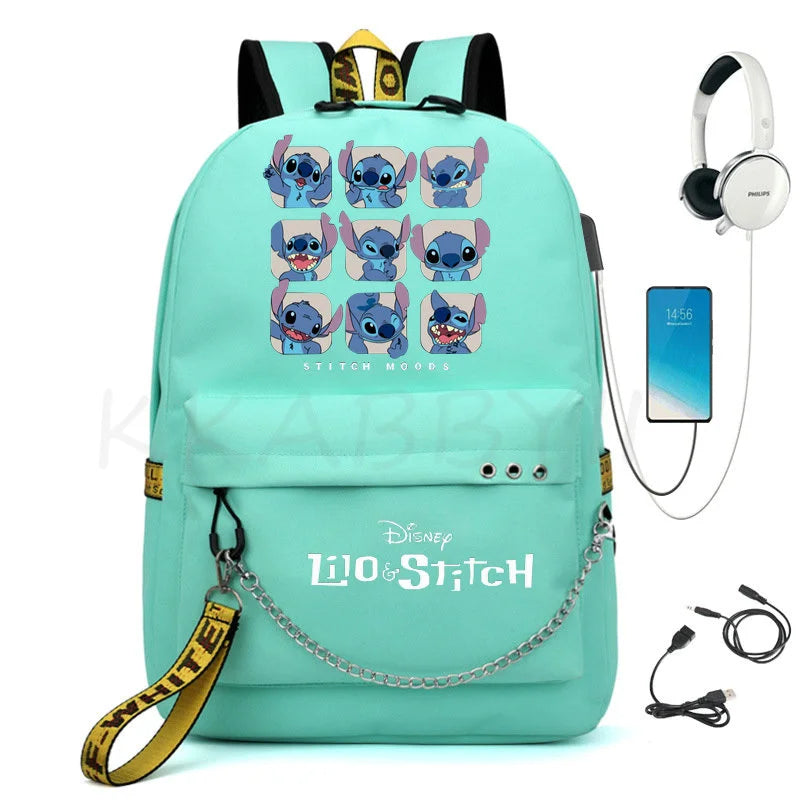 Stitch Backpack school bags for teenagers Girls Boys USB travel Bag