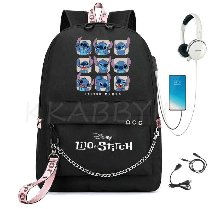 Stitch Backpack school bags for teenagers Girls Boys USB travel Bag