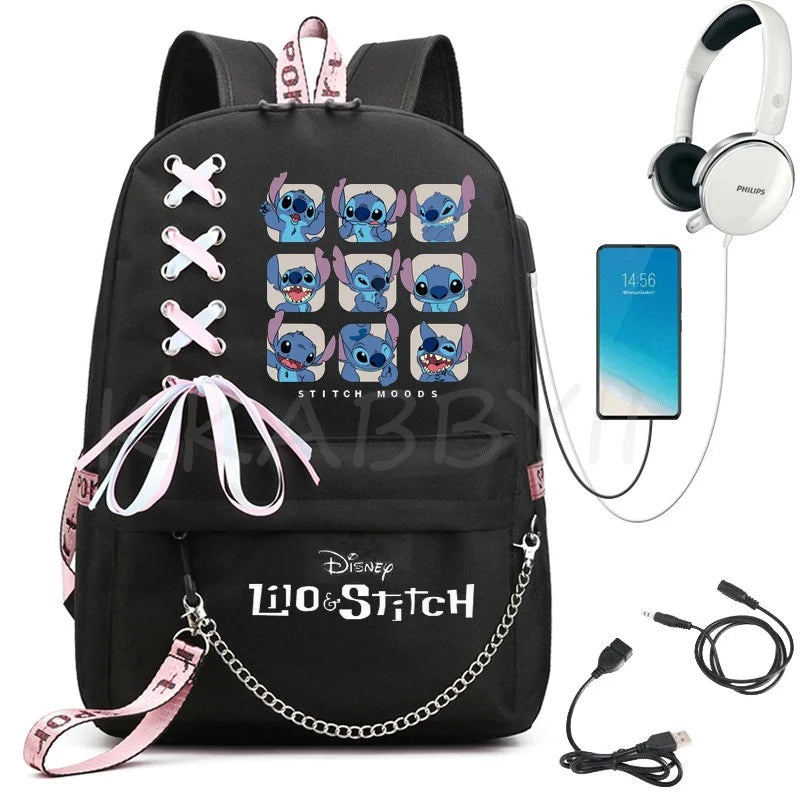 Stitch Backpack school bags for teenagers Girls Boys USB travel Bag