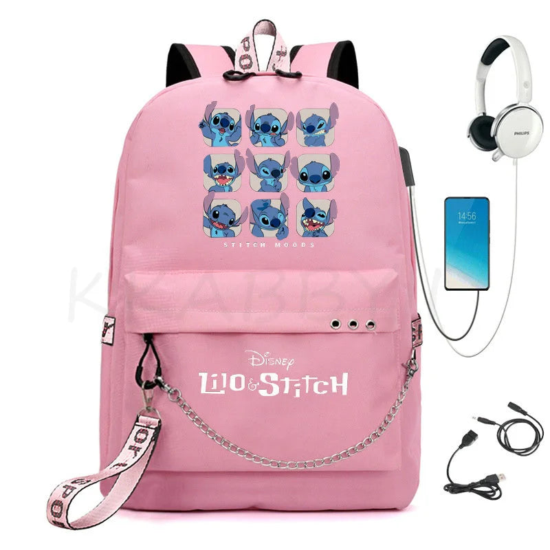 Stitch Backpack school bags for teenagers Girls Boys USB travel Bag