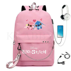 Stitch Mochila Feminina Backpack USB Charging School Bags Teenage Girls Boys