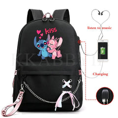 Stitch Mochila Feminina Backpack USB Charging School Bags Teenage Girls Boys