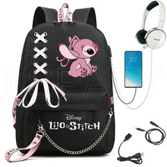 Stitch USB Charging Schoolbag Boys Girls School Backpack
