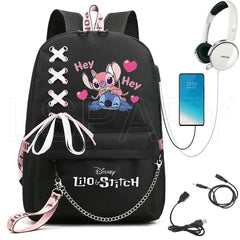 Stitch USB Charging Schoolbag Boys Girls School Backpack