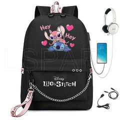 Stitch USB Charging Schoolbag Boys Girls School Backpack