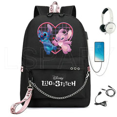 Stitch USB Charging Schoolbag Boys Girls School Backpack