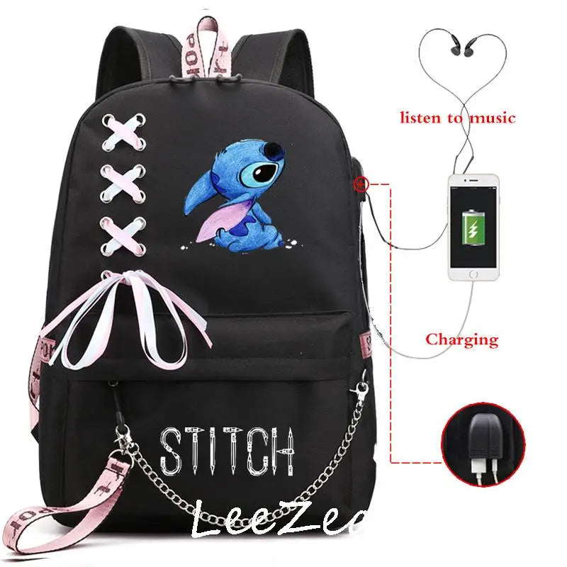 Stitch Backpack Travel Book Boys Girls School Bags Casual Backpack