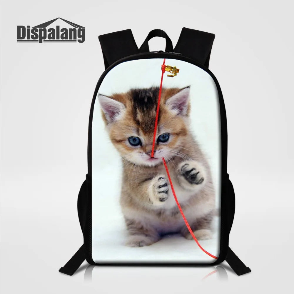 Cat Printing Backpack 16 Inch Women Backpack School Bag For Girls