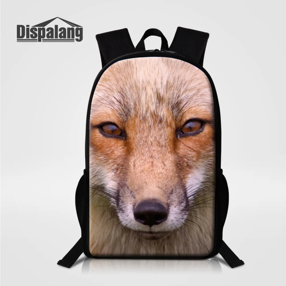 Teenagers Fox School Backpack Animal Print Book Bag Travel Shoulder Mochila