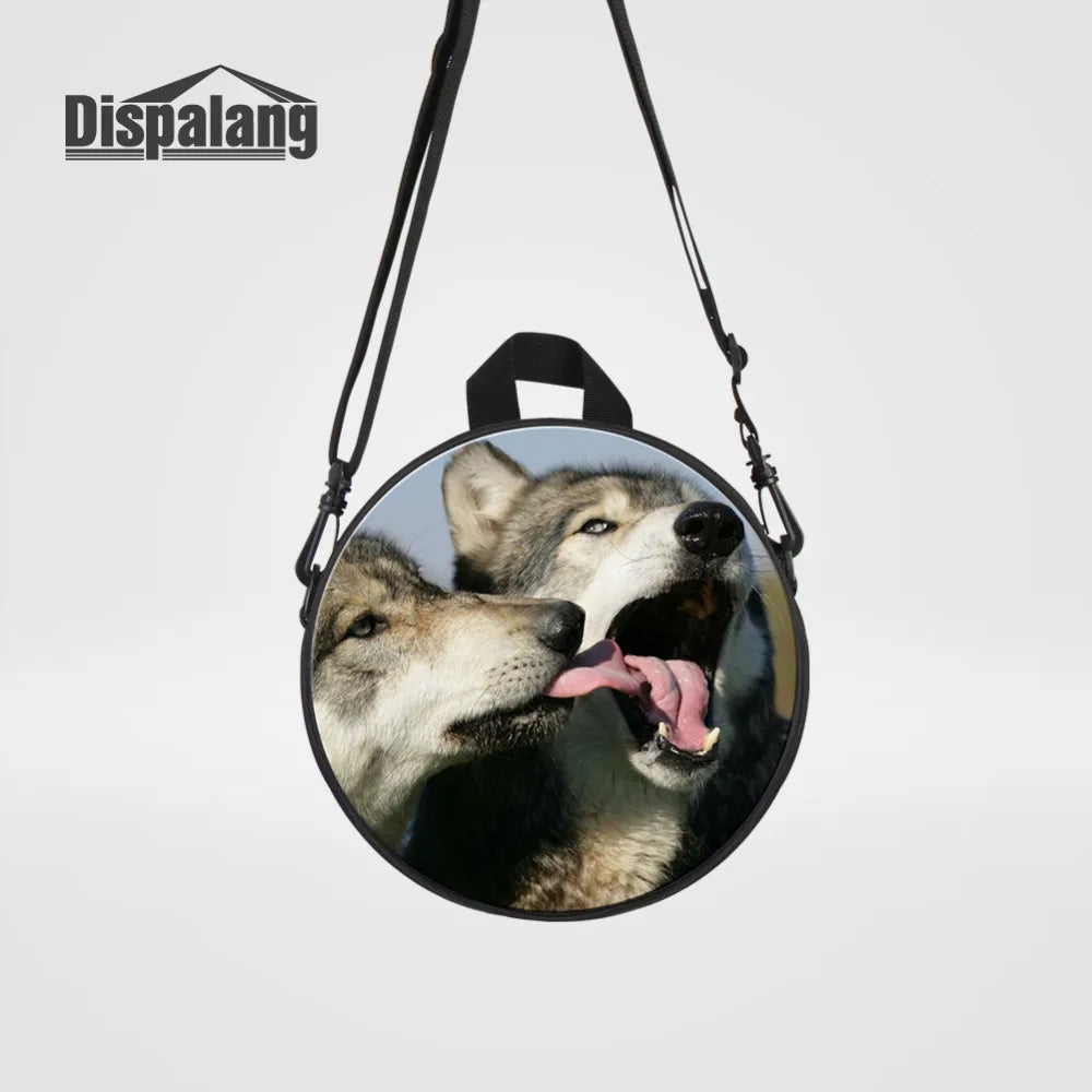 Wolf Print Backpack Mini Round Bag Kids Shoulder Mochila Kindergarten Bookbag