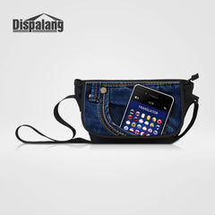 Canvas Messenger Bags Denim Pocket Printed Crossbody Bag Large Capacity Travel