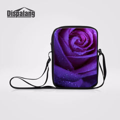 Puple Roses Mini Messenger Bag Women Shoulder Bags Ladies Crossbody Bags