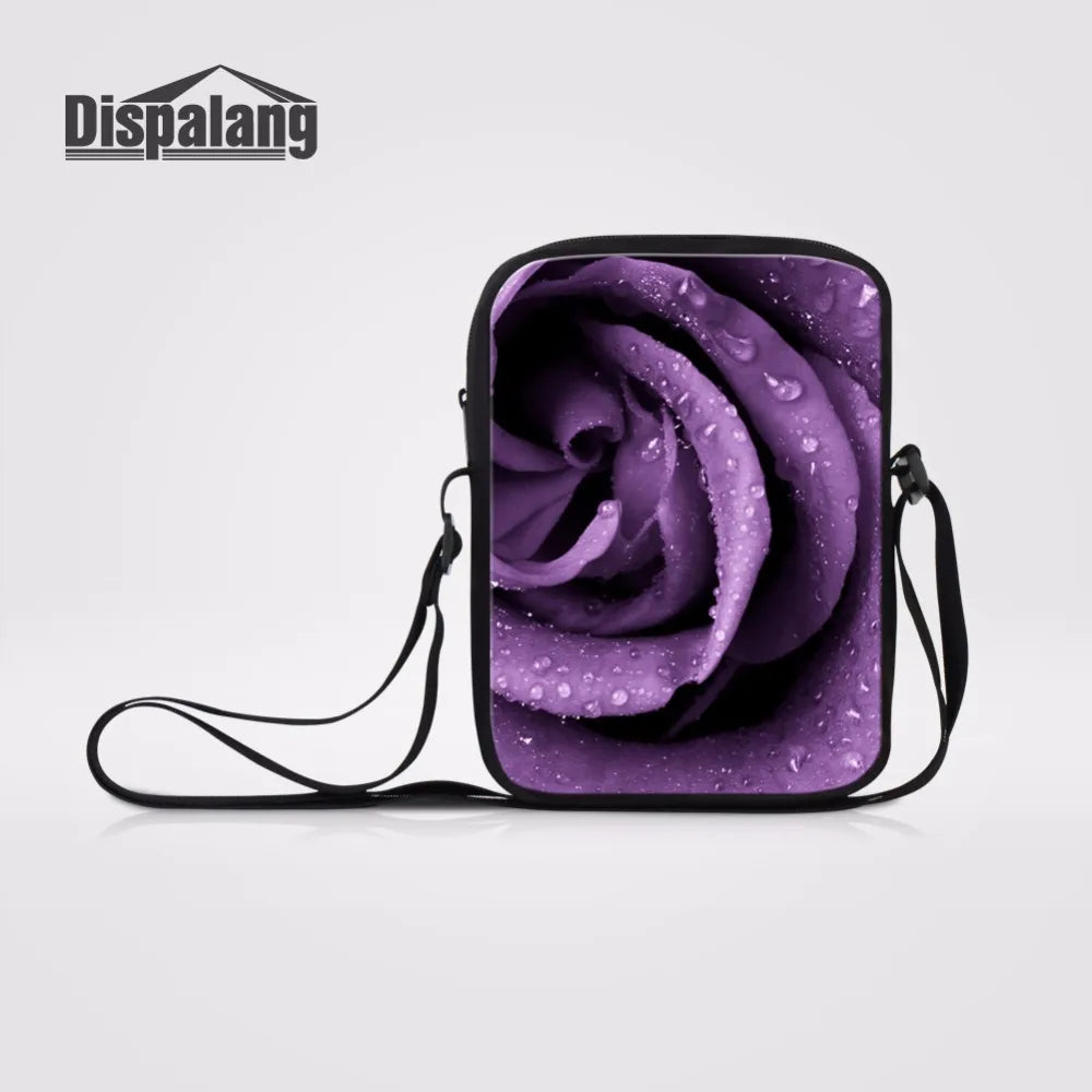 Puple Roses Mini Messenger Bag Women Shoulder Bags Ladies Crossbody Bags