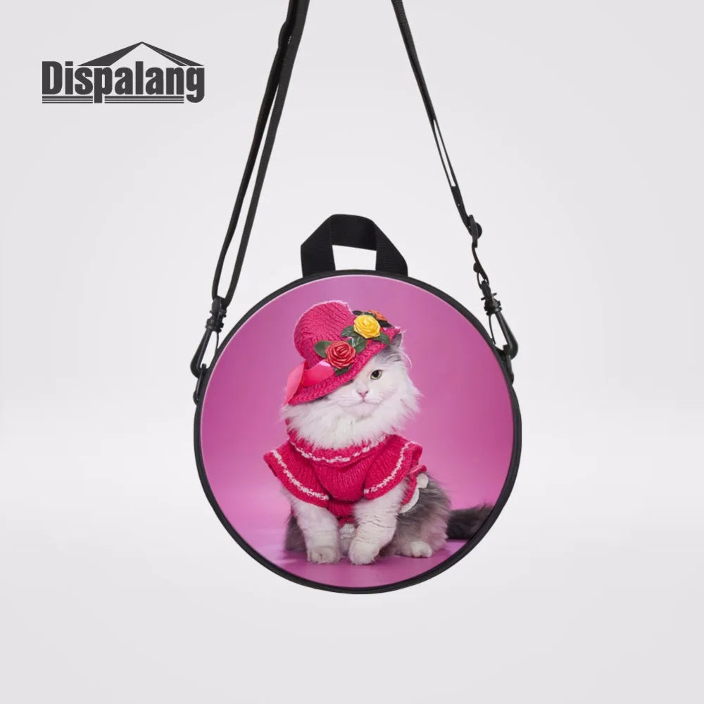 Cat With Hat Round Women Messenger Bag Girls Schoolbag
