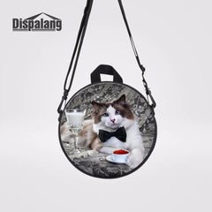 Cat With Hat Round Women Messenger Bag Girls Schoolbag