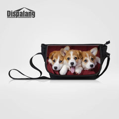 Dog Print Messenger Bag Canvas Shoulder Large Travel Handbag