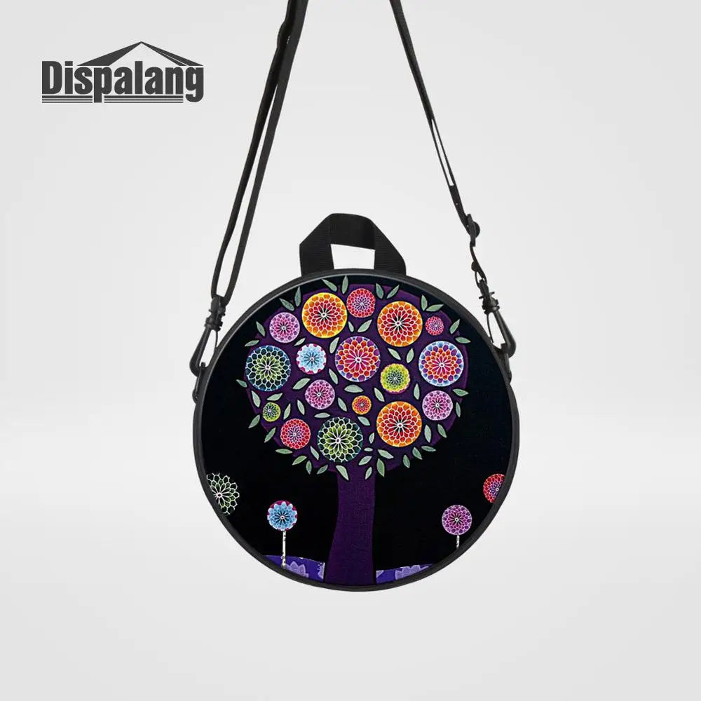 Flower Tree Print Small Round Backpack For Womens Kids Kindergarten School Bag