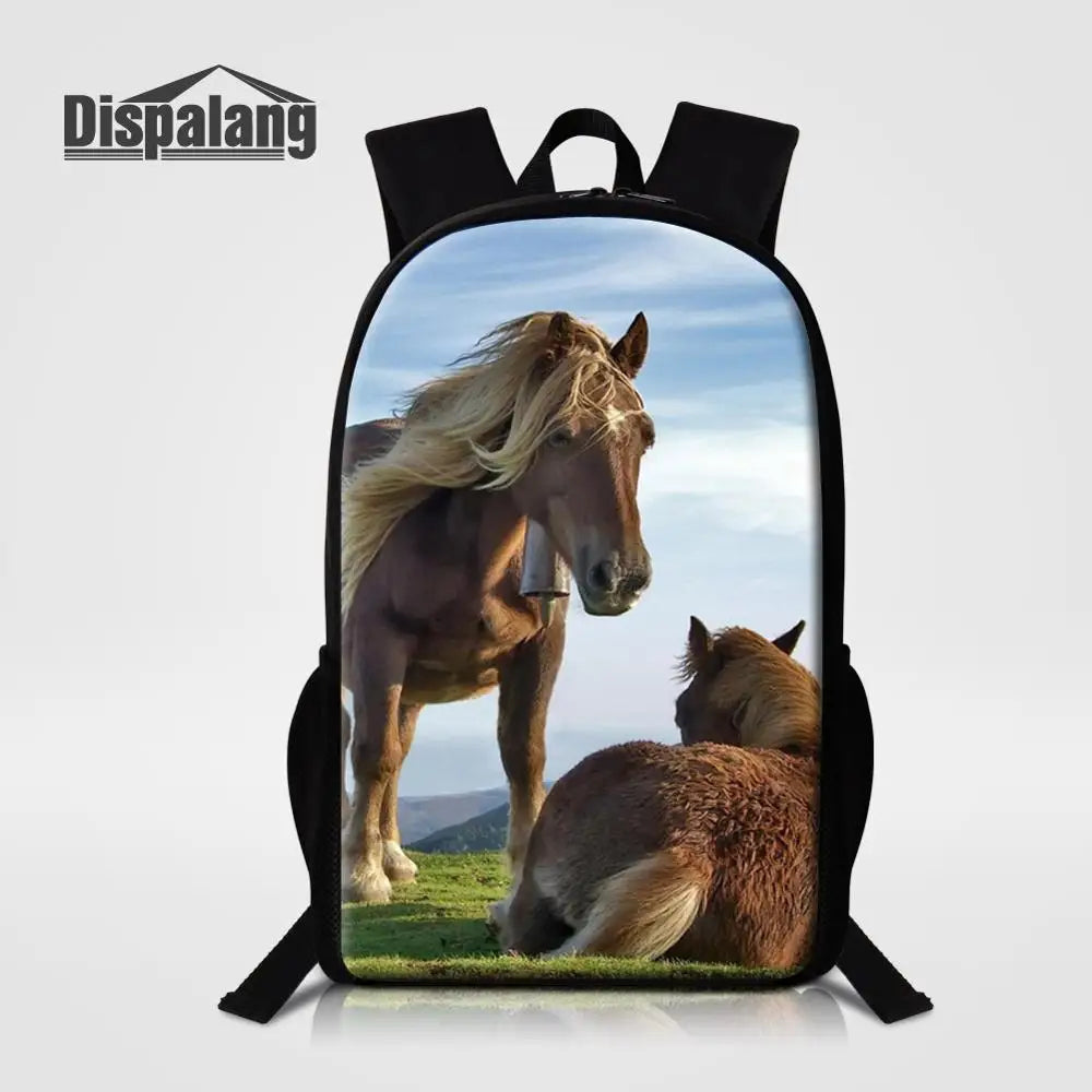 Horse Girl Boy School Bag Lightweight Backpack Animal Print Child Book Bag
