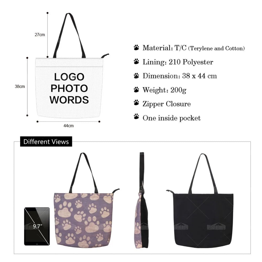 Animal Fox Pattern Canvas Shopper Shoulder Bag
