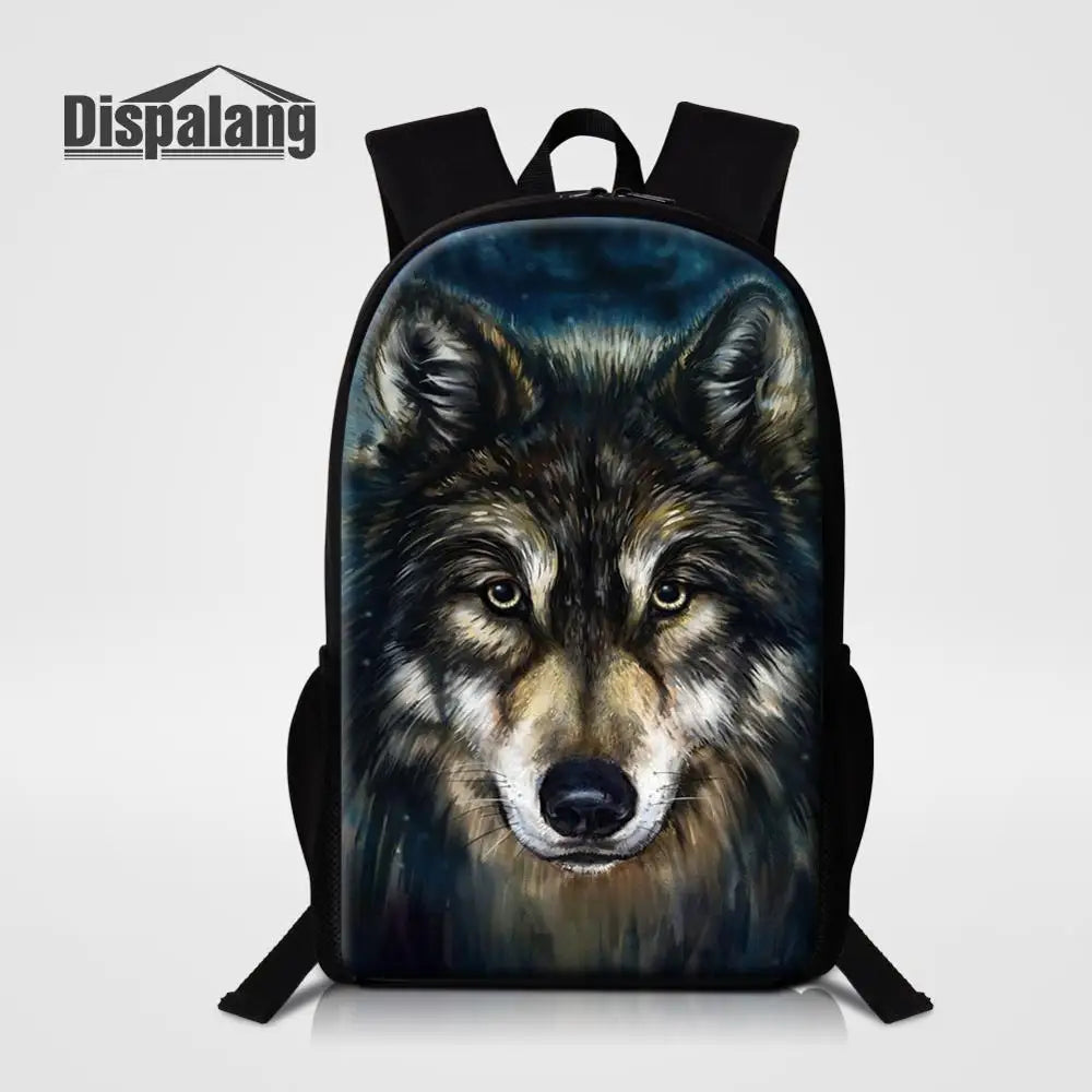 Wolf Print Backpack Men Women Mochila Lightweight School Bags Kids sac a dos