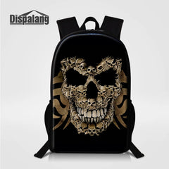 Skull Print Backpack 16 Inch School Bag Boys Girls Book Bag