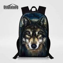 Wolf Animal Print School Bag for Teenagers Casual Travel Backpack
