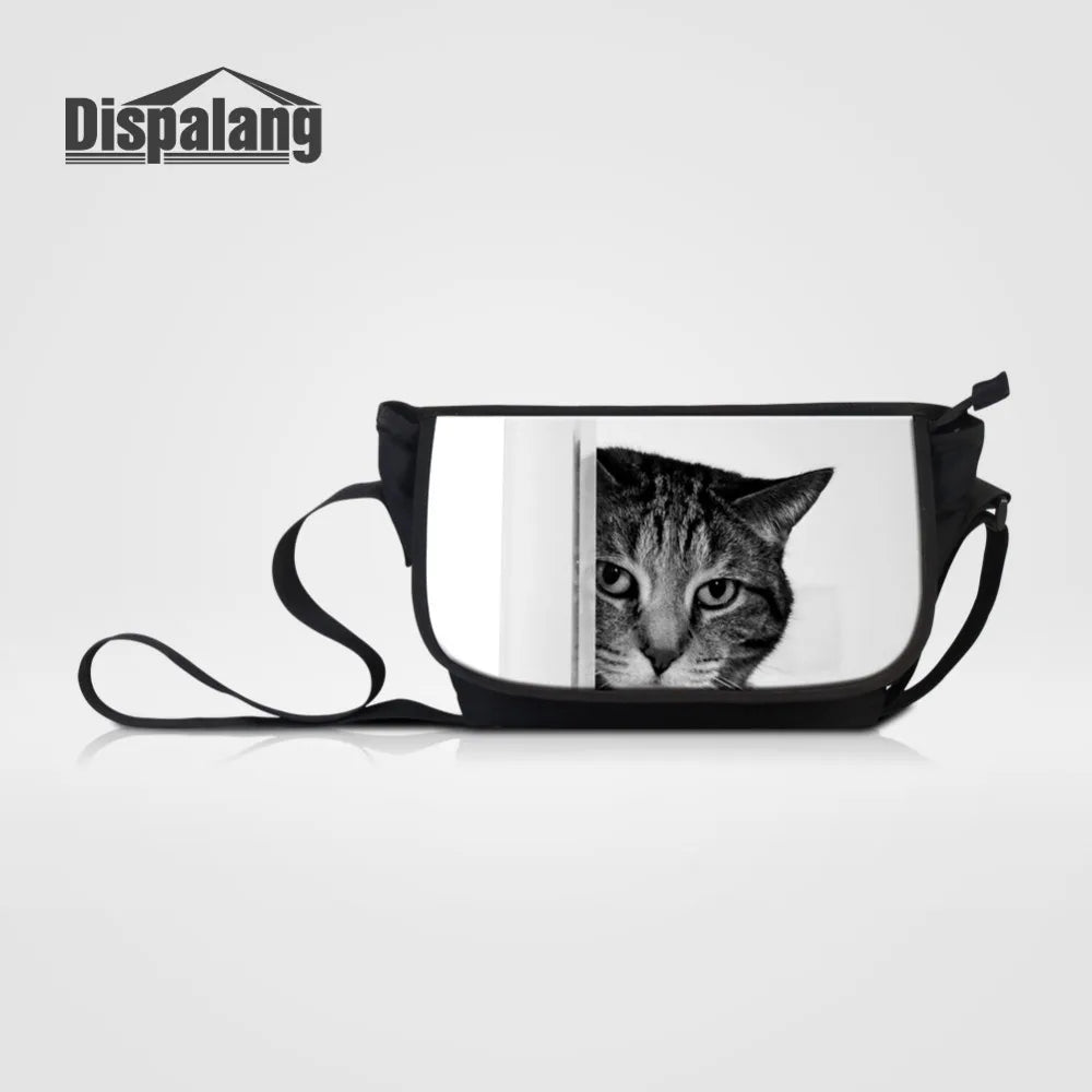 Cat Animal Print Crossbody Messenger Bag Canvas Shoulder Bag